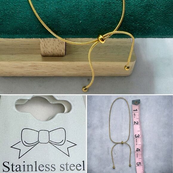 Gold Anklet l Stainless Steel l Ball Adjustment l New - Picture 4 of 9